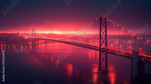 Illuminated Bridge Spanning Cityscape at Dusk photo