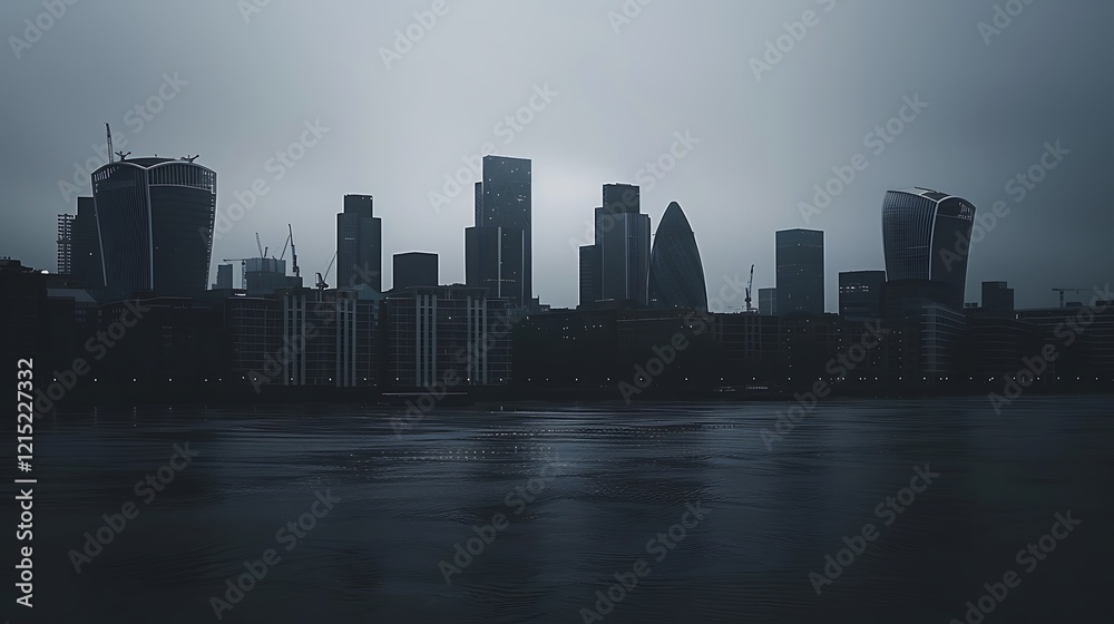 Fototapeta premium Monochrome city skyline silhouette against a plain sky, offering a modern and understated urban feel