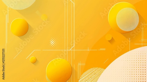 Abstract Yellow Background with Geometric Shapes and Circuit Lines