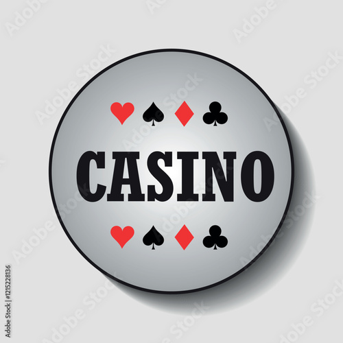 Round gray casino emblem with bridges of cards. Vector on a gray background