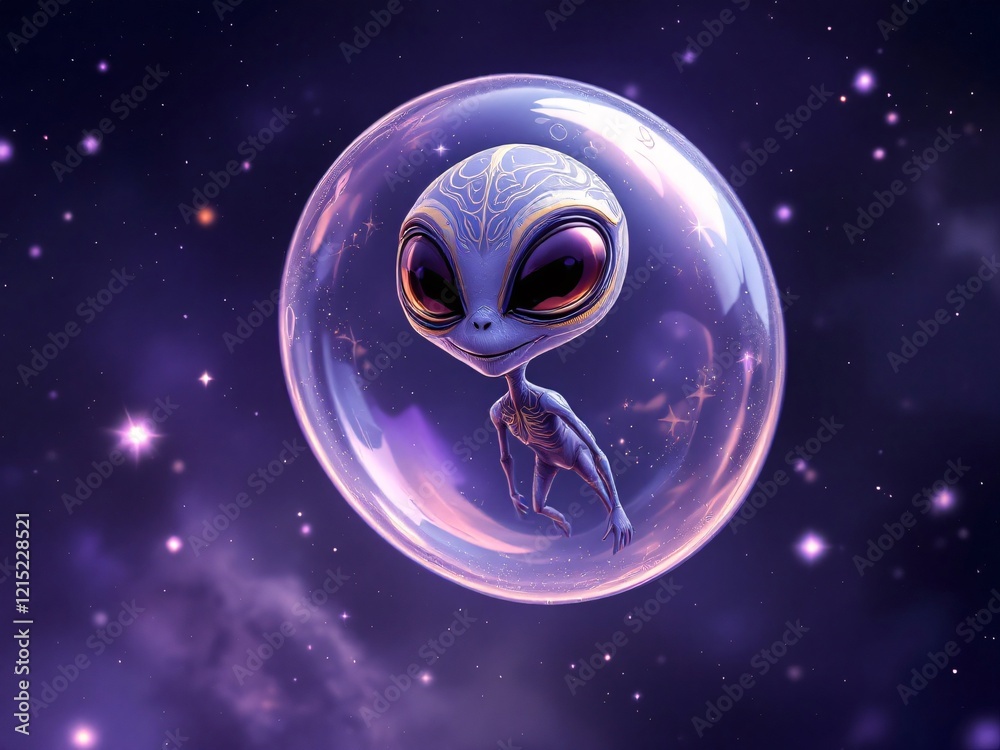 Fototapeta premium alien figure, glowing bubble, sci-fi art, extraterrestrial being, mystical atmosphere, cosmic vibes