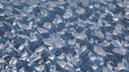 Translucent Faceted Crystals Installation, Textured Surface with Sparkling Effect, Neutral Background for Event Decoration
