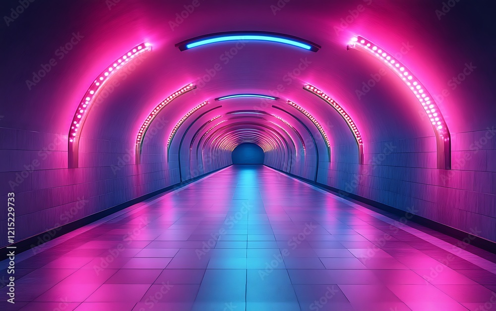 Neon-lit tunnel with pink and blue lights. Neon-lit tunnel with pink and blue lights.