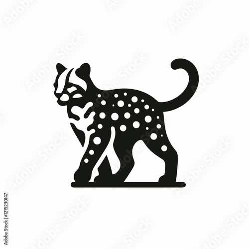 Ocelot silhouette in black on a white background