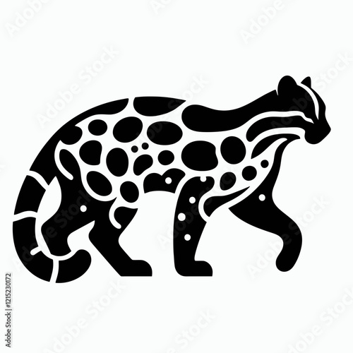 Ocelot silhouette in black on a white background
