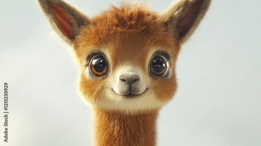 Fototapeta premium Adorable cartoon llama character with big eyes and fluffy ears