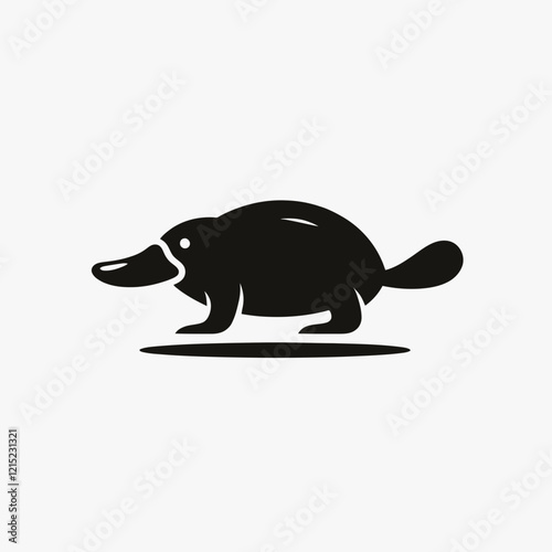 Platypus silhouette in black on a white background photo