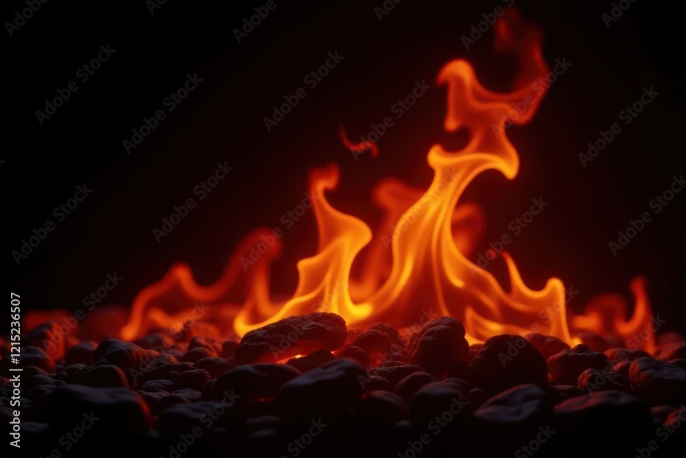 Fiery embers glow intensely, isolated on black , graphic, heat, black background Fiery embers glow intensely, isolated on black , graphic, heat, black background