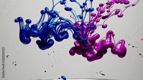 Vibrant Blue-Purple Splash of Ink, Radiating Outward on White Background, for Artistic or Illustrative Purposes