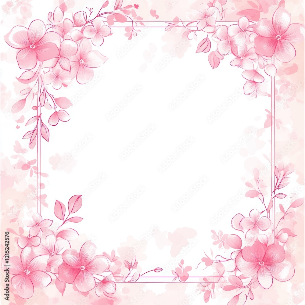 Delicate Pink Flowers Frame White Background Design Delicate Pink Flowers Frame White Background Design