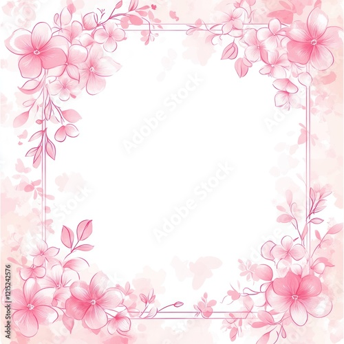Delicate Pink Flowers Frame White Background Design