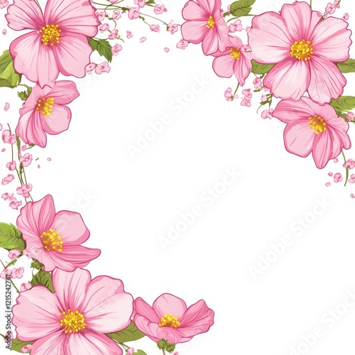 Pink Flowers Frame White Background Floral Design