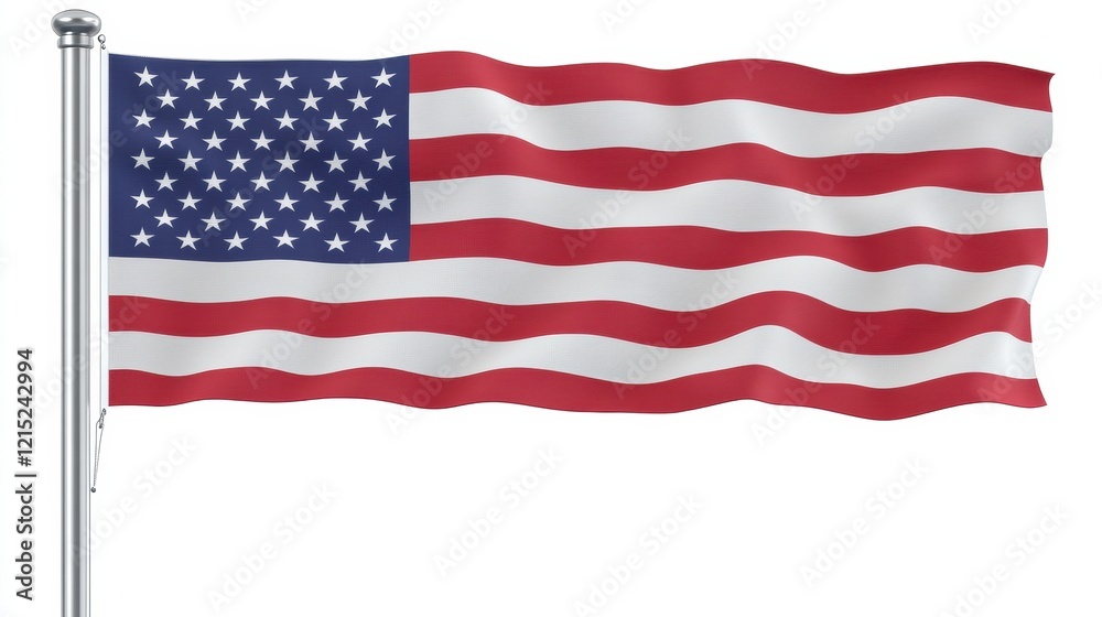 Fototapeta premium American Flag Waving Gently on a Pole