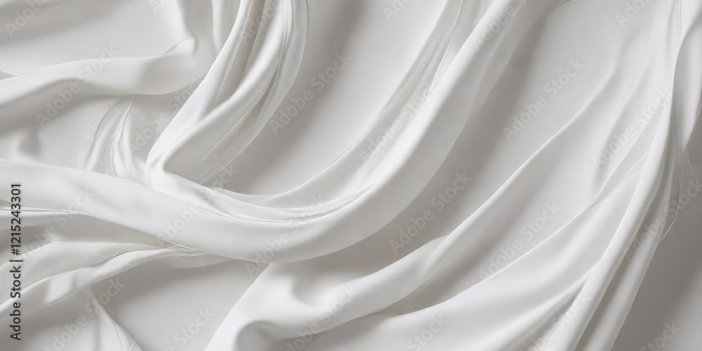 Fototapeta premium Elegant white fabric background with artistic abstract swooshes, clean design, modern art, chic