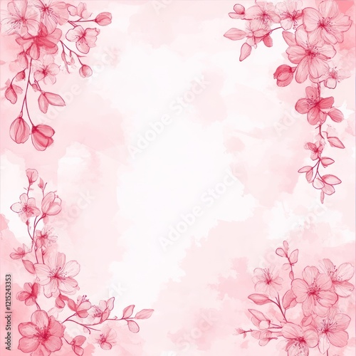 Delicate Pink Watercolor Blossom Floral Frame Design