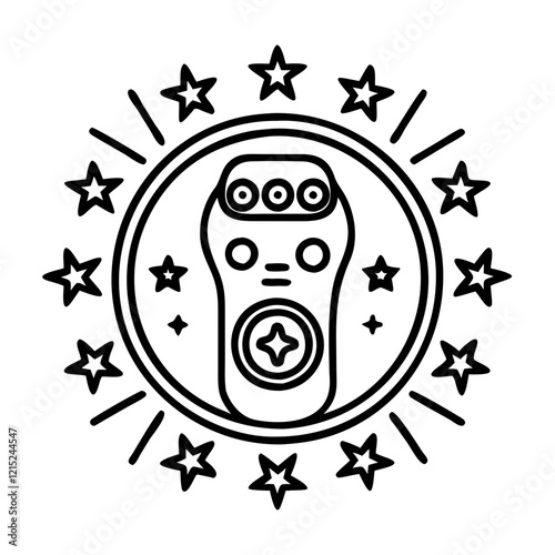Electric razor badge with black stars
