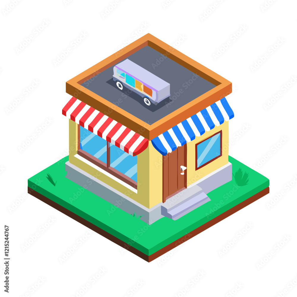 Isometric barbershop storefront icon Isometric barbershop storefront icon