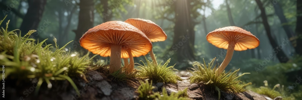Fungal cap stretching upwards to absorb sunlight , mushroom, glow, fungus Fungal cap stretching upwards to absorb sunlight , mushroom, glow, fungus