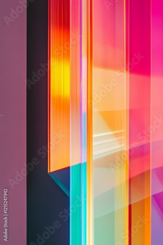 Abstract colorful vertical stripes with dark blocks.