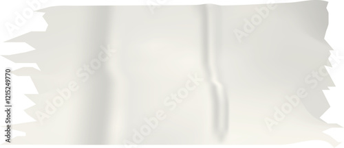 Realistic wrinkled piece of transparent adhesive tape with torn edges, sticking firmly on a clean white background, showcases its versatile and practical nature for various applications