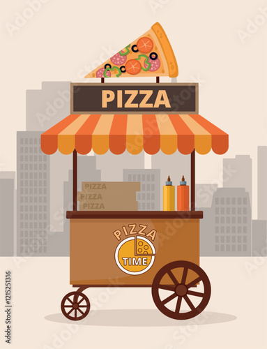 Pizza Trolley. Food truck with pizza. Street food concept
