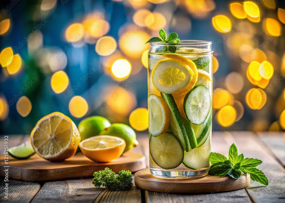 Fototapeta premium Refreshing Detox Water: Lemon, Cucumber & Ginger Infused Drink Photography