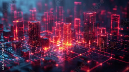 A 3D diagram of a breached network, with unauthorized users accessing private data through compromised security systems. 345