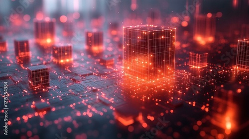 A 3D diagram of a breached network, with unauthorized users accessing private data through compromised security systems. 347