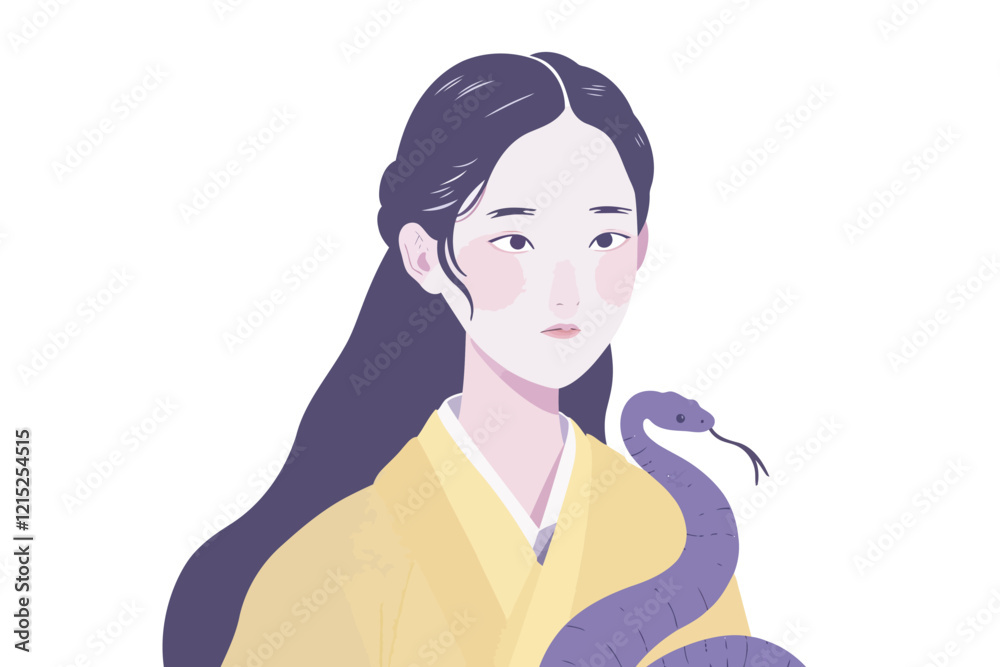 asian woman with snake isolated illustration asian woman with snake isolated illustration