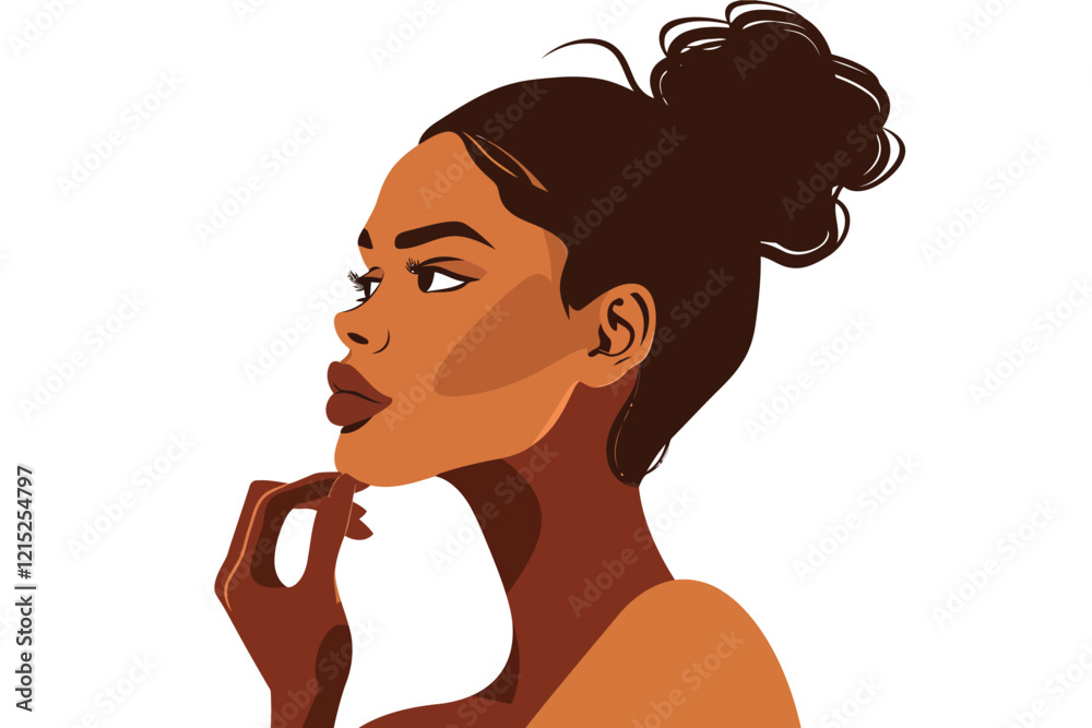 Beauty woman with hand near face looking away isolated illustration Beauty woman with hand near face looking away isolated illustration