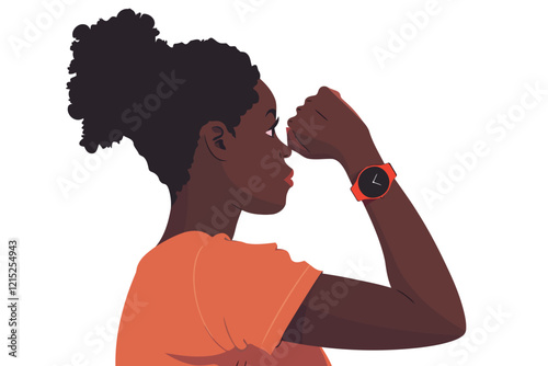 black woman showing their watch isolated illustration