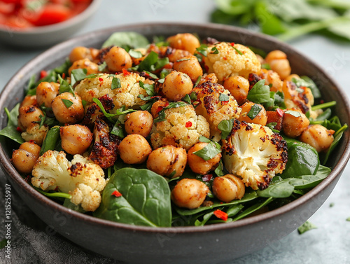 Fototapeta Naklejka Na Ścianę i Meble -  Nutritious roasted cauliflower and chickpea salad