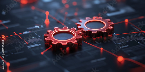 Symbolic representation of mergers and acquisitions with interlocking gears in a digital network