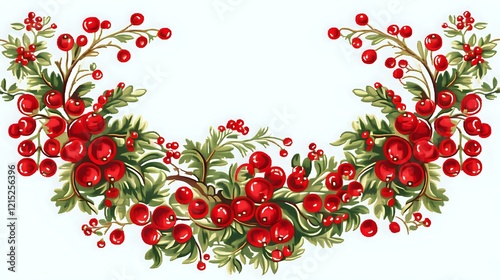Wallpaper Mural Festive winter garland with red berries and evergreen branches on white background, perfect for holiday cards, seasonal decorations and Christmas designs. Torontodigital.ca