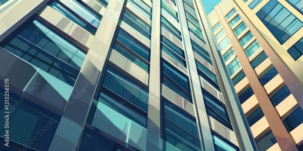 A large, modern building with many windows and a clear blue sky. The building is very tall and has a sleek, minimalist design. The windows are large and evenly spaced A large, modern building with many windows and a clear blue sky. The building is very tall and has a sleek, minimalist design. The windows are large and evenly spaced