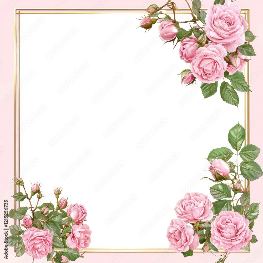 Pink Roses Frame Elegant Floral Design