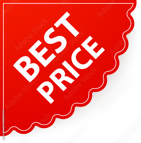 Red corner label featuring a best price offer, advertising a bargain and promoting a sale with an eye catching and vibrant design that captures consumer attention effectively