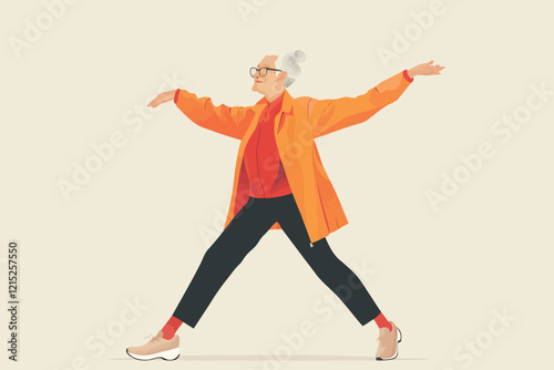 energetic old woman posing isolated illustration