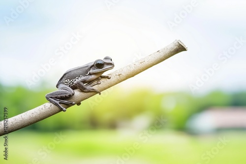 Dendropsophus ebraccatus perched on a twig in a lush habitat during the day photo