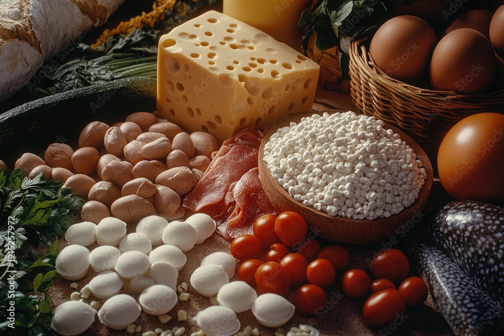 Vibrant food marketplace with a variety of fresh, colorful ingredients. Vibrant food marketplace with a variety of fresh, colorful ingredients.