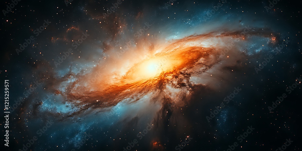 Fototapeta premium Fiery cosmic nebula swirls in space.