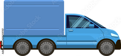 Side view of a light blue delivery truck transporting goods, showcasing urban logistics and transportation solutions for businesses and e commerce