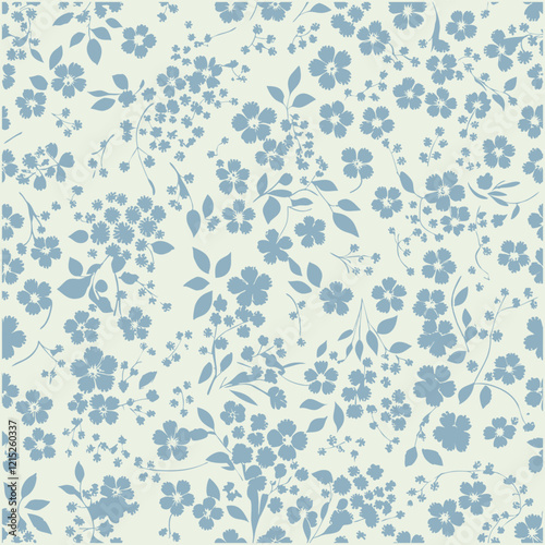 Vintage flowers pattern. Small flowers scattered over a blue background. Seamless pattern for design and fashion prints,Stock vector for printing on surfaces. Realistic flowers.