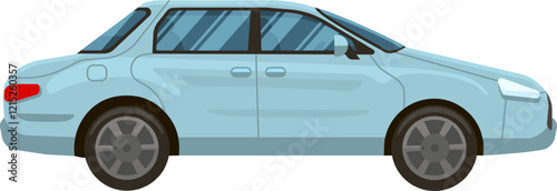 Light blue four door sedan parked on a white background, showcasing a sleek side view. Highlighting modern design elements, this vehicle represents contemporary urban transportation