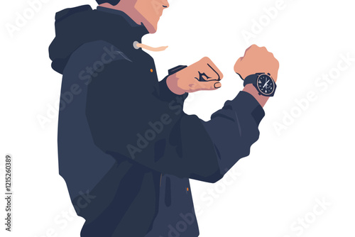 man showing their watch isolated illustration