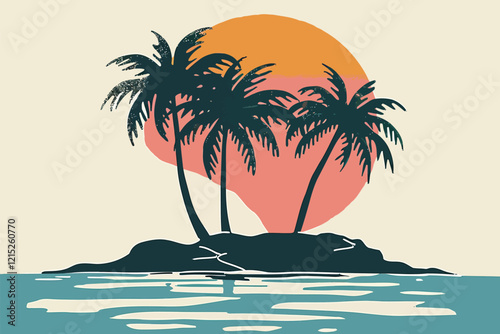 Mid-Century Tropical Island vintage poster isolated illustration