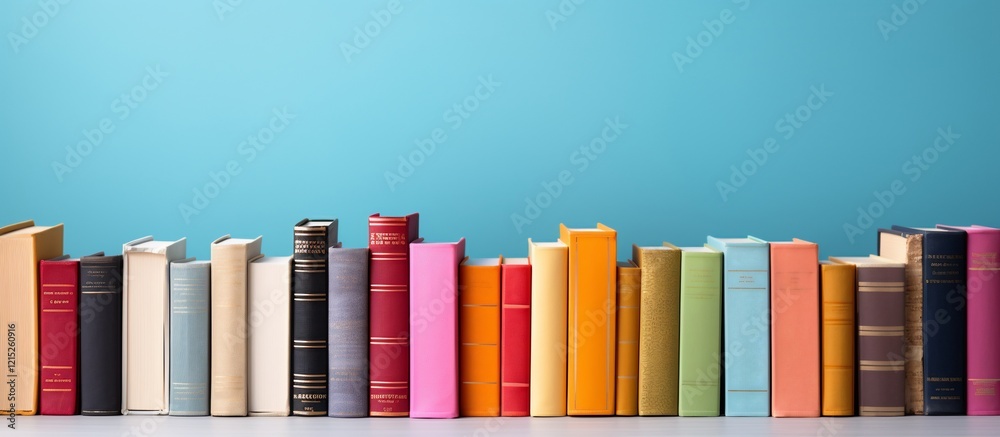 Naklejka premium A Colorful Collection of Books Arranged Against a Light Blue Background