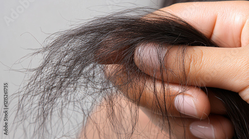 closeup of a woman with dry damaged split ends hair