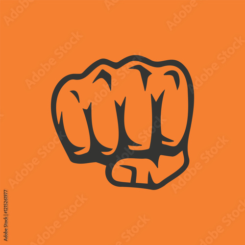 Bold fist emblem on orange background symbolizes strength and unity