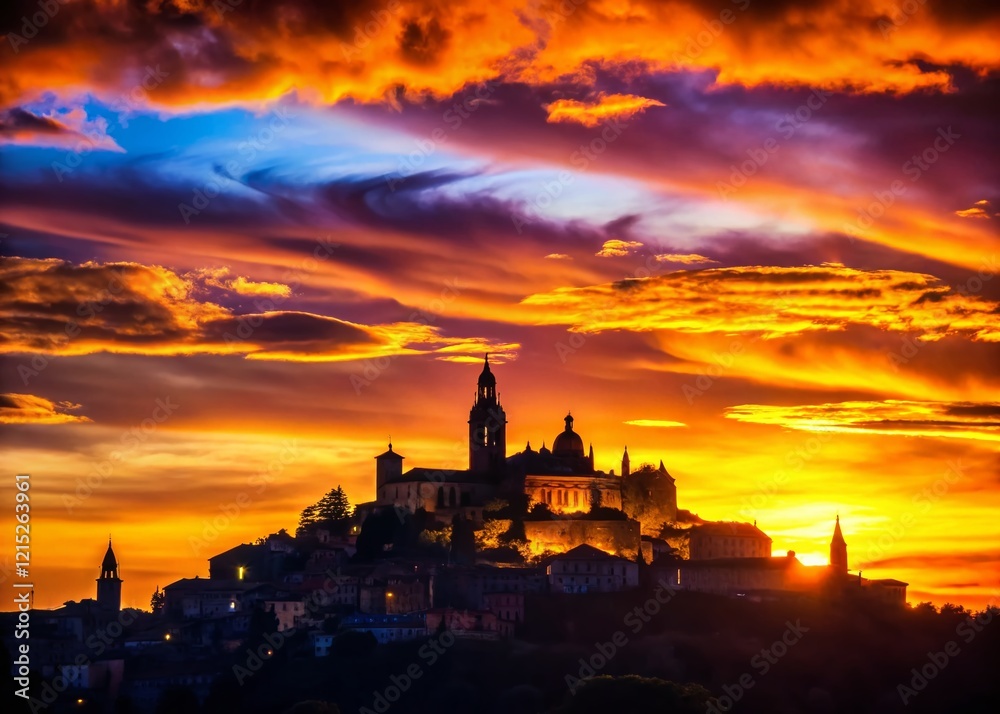 Majestic City Skyline Silhouette at Sunset - Hilltop View Majestic City Skyline Silhouette at Sunset - Hilltop View